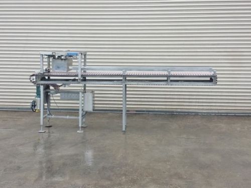 12&#034; x 10&#039; Long SS Bottling Conveyor with Pusher, Table Top Bottle Conveyor