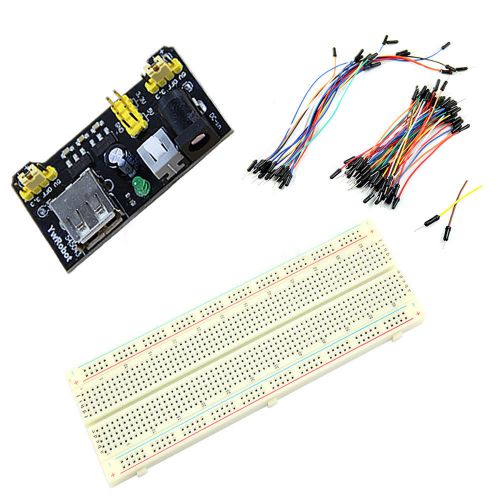 MB102 Power Supply Module 3.3V 5V+Breadboard Board 830 Point+65PCS Jumper cable