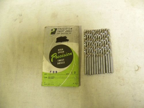 Lot &#034;12&#034; UNUSED Precision Twist Drill Co. Size #22 HSS Drill Bits (D3)