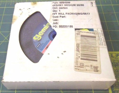 NORTON GEMINI 0204599 6X3/4 X1 MEDIUM 60/80 GRINDING WHEEL NIB # J54788