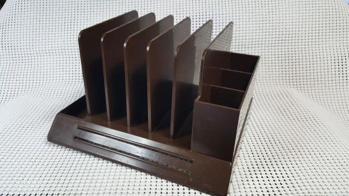 Vintage Mid Century Modern Max Klein Brown Plastic Desk File Letter Organizer