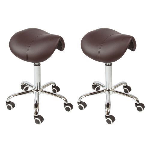 2 Brown Adjustable Tattoo Salon Stool Hydraulic Rolling Chair Facial Massage Spa