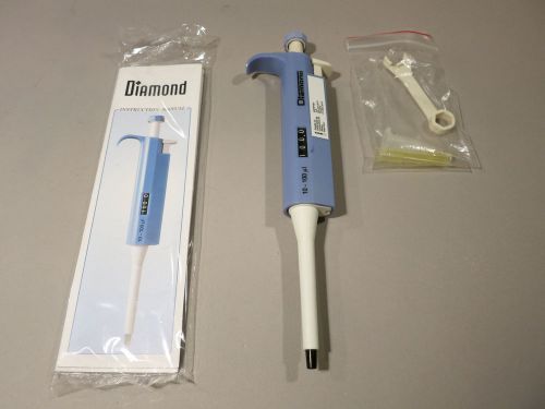 Globe Scientific Diamond Adjustable Pipette 10 - 100 ul Blue Pipettor 3301-100