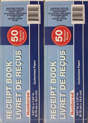 2 x Receipt Book / Receipts 50 Duplicate 2 copy Carbonless no stub 100 reciepts