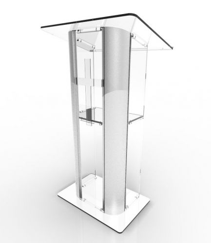 Clear Acrylic Plexiglass Lucite Podium Curved Aluminum Sides Pulpit Lectern