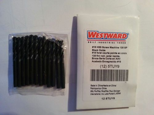 (12) Bits,  NUMBER DRILL &#034;18&#034;  WESTWARD 5TUY9 Jobber Drill Bit, HSS .1695 dia.