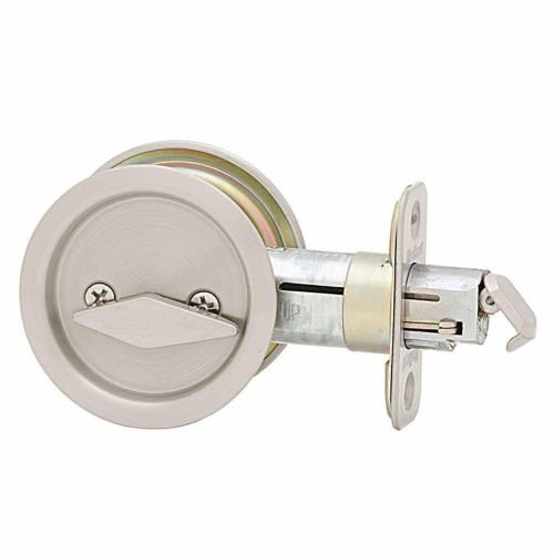 Kwikset 335 Round Bed/Bath Pocket Door Lock in Satin Nickel