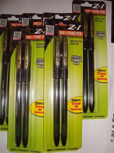 (6) Zebra Z-1 Medium Point Black Ink -Ribbed Rubber Grip 12 pens in all