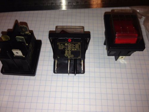 Waterproof rocker switch, red, 5 pack, SPDT 4-pin 20A-125Vac, 16A - 250Vac