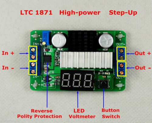 DC-DC LTC1871 Boost Converter Module 3.5-30V 100W With Red Voltmeter Display
