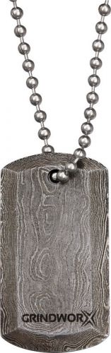 Grindworx DA01 Damascus Blank Steel Dog Tag W/ Beaded Neck Chain