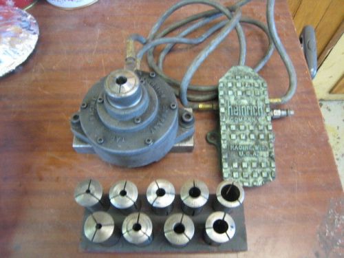 Heinrich tools 1ac 8&#034; 5c air collet pneumatic fixture + foot pedal &amp; 10 collets for sale