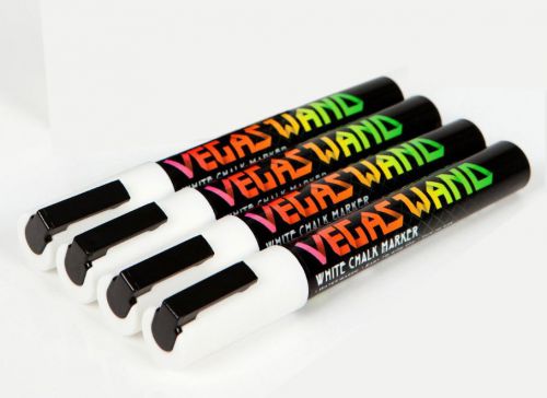 Vegas Wand, WHITE Liquid Chalk Markers, Chalkboard Paint Pen 4 Pack
