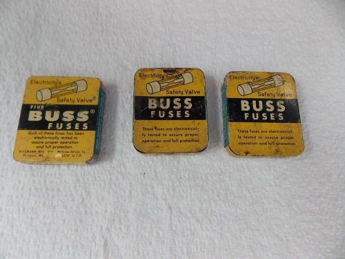One lot of 3 Buss Fuses vintage tins, SFE-20,AGC-15,SFE-9