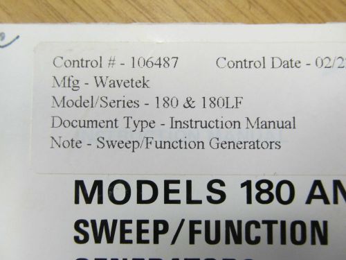 WAVETEK 180, 180LF Sweep/Function Generator Instr Man w schematics Rev 10/77