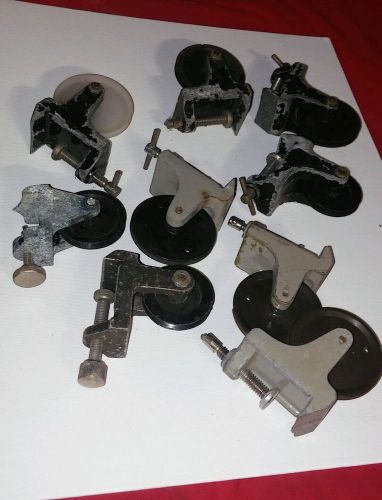 lot of 9. Vintage scientific labratory pulley cart clamps Cenco