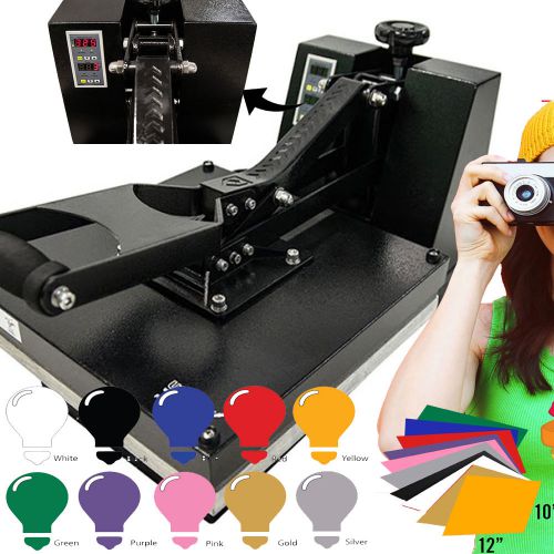 Digital HEAT PRESS MACHINE 15X15 + Heat Transfer Vinyl Kit (10 Sheets, 10&#034;x12&#034;)