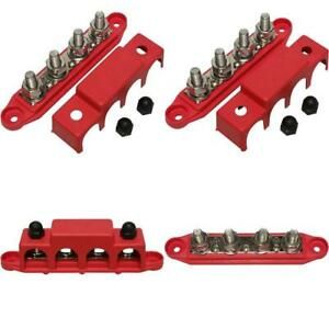(Red) 3/8&#034; 4 Stud Power Distribution Block -Busbar- With Cover