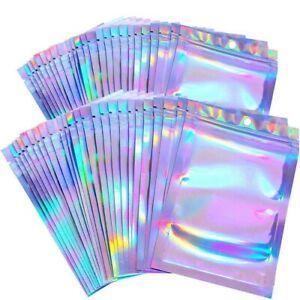 40pcs Smell Proof Bags Holographic Foil Pouch Zip Lock Resealable Packaging 46