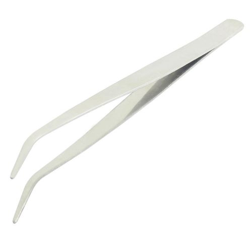 6&#034; Length Silver Tone Metal Curved Tip Tweezers Handy Tool Set