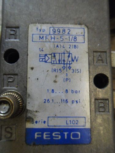 (rr13-6) 1 lot of 2 used festo 9982 mfh-5-1/8 solenoid valve for sale