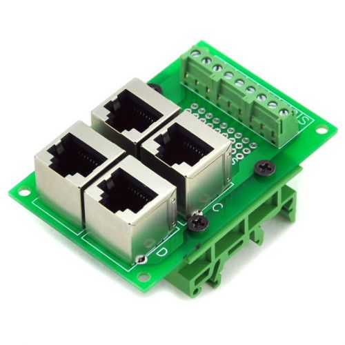 RJ45 8P8C 4-Way Buss Board Interface Module with Simple DIN Rail Mounting feet.