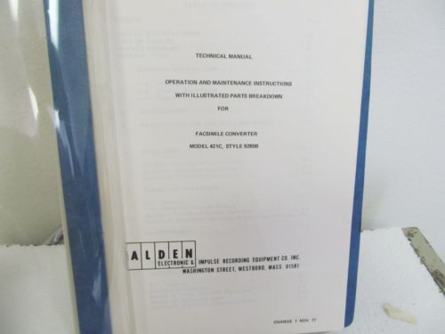 Alden 421C, Style 9280B Facsimile Converter Operation-Maint. Technical Manual