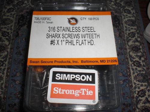 Simpson swan secure marine screw – flat head 316ss sharx screws w/teeth #6 x 1&#034; for sale