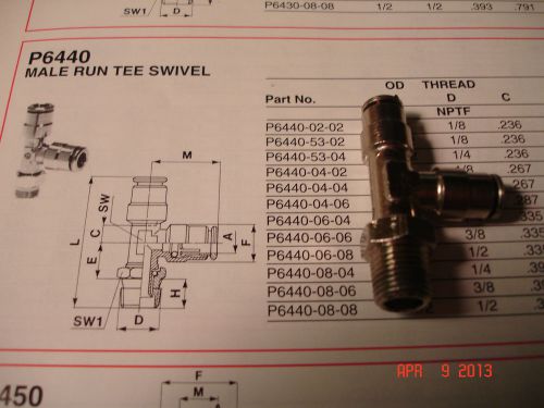 CAMOZZI P6440-53-02 MALE RUN TEE SWIVEL 5/32&#034; OD TUBE x 1/8&#034; NPTF THREAD