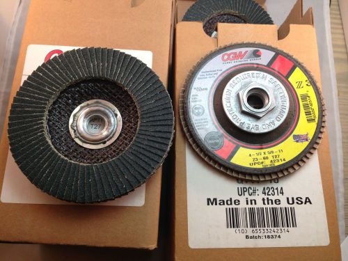 2 boxes of 10 cgw 4 1/2&#034; z3 flap disc  40 grit 100% zirconia z3-60 t27 for sale