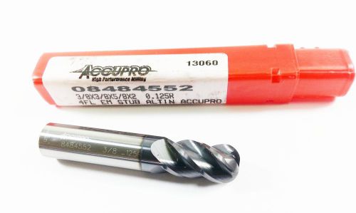 3/8&#034; Accupro Solid Carbide 4 Flute ALTIN .125CR Stub End Mill  (K234)