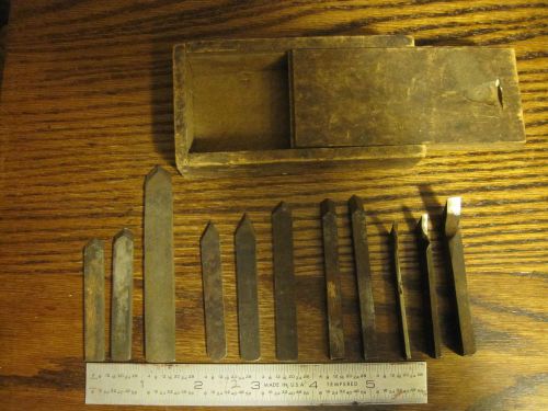 11 VINTAGE MACHINIST LATHE / MILL CUTTING TOOL BITS PLUS WOODEN BOX