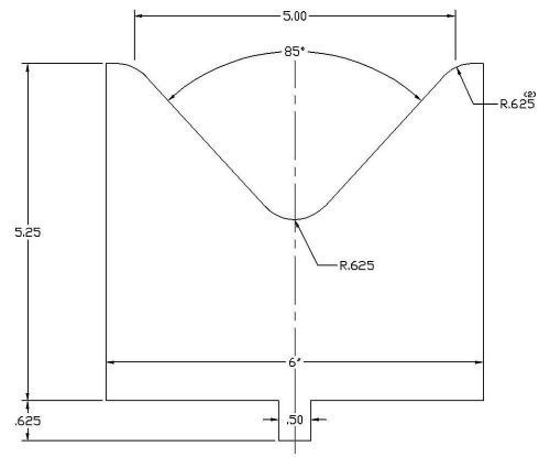 PRESS BRAKE DIE TOOLING - IRON WORKER - 85° DIE 5&#034; OPEN 48&#034; LONG