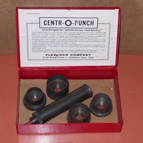 Centr-O-Punch #301 Jumbo Set 4 Cutter Dies Handle 1 1/8&#034; 1 1/4&#034; 1 3/8&#034; 1 1/2&#034;