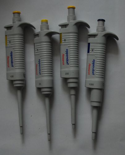 Set of 4 Eppendorf Research Adjustable Volume Pipette, 20ul 100ul 200ul 1000ul