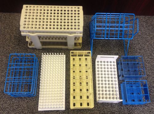 Lot of 8 Various Test Tube Racks and Vial Holders