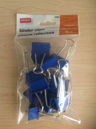 New Staples 15 Pcs Blue Medium Binder Clips 20889