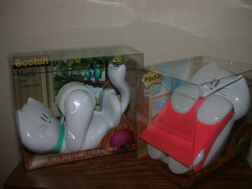 Scotch Magic NEW Cat Tape &amp; Post It Dispenser Set Free Fast Ship!