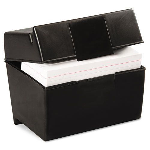 Plastic Index Card Flip Top File Box Holds 400 4 x 6 Cards, Matte Black