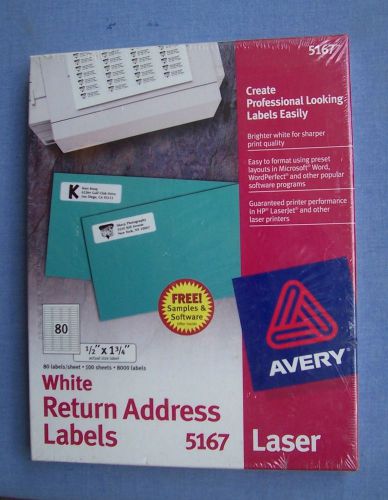 NEW and SEALED BOX of 8000 AVERY WHITE RETURN ADDRESS LABELS 5167