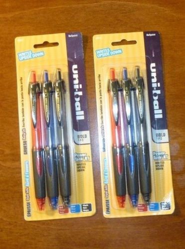 2 packs of 3 = 6  Uni-Ball Power Tank RT 1.0 mm 3-pack (Black, Blue, Red) NEW