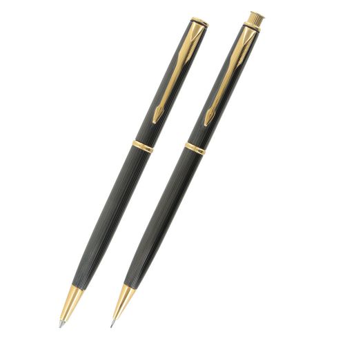 Parker insignia dimonite z gold trim ball point pen &amp; pencil set for sale