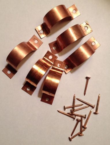 (6) 1 1/4&#034; COPPER PIPE STRAPS WITH NAILS