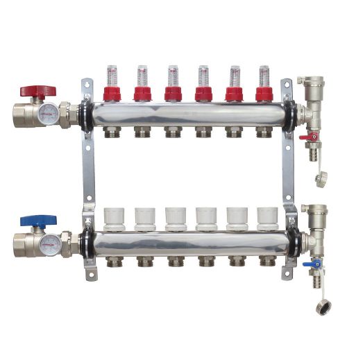 6 - Loop/Port Stainless Steel PEX Manifold Radiant Heating