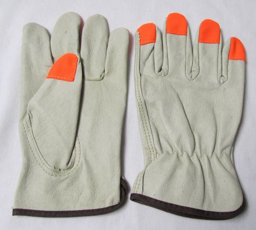 DRIVERS GLOVES UNLINED PIG LEATHER WITH HI VIZ ORANGE FINGER TIPS SZ LGE