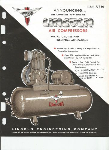 1959  LINCOLN ENGINEERING CO AIR COMPRESSOR BROCHURE ST LOUIS MISSOURI