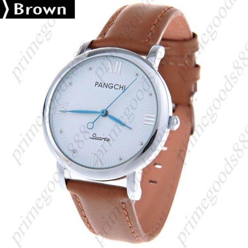 Men&#039;s Quartz Wrist Watch Japan PU Leather Band Free Shipping Brown Round