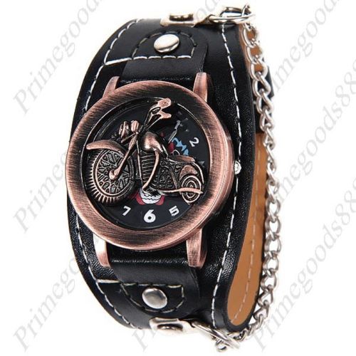 Motorcycle wristwatch chain mc biker pu leather flip quartz analog wrist men&#039;s for sale