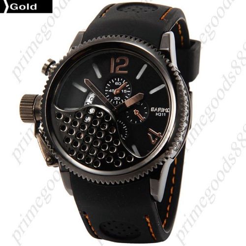 Round Rotating Analog Quartz Wrist Men&#039;s Free Shipping Date Day Display Gold