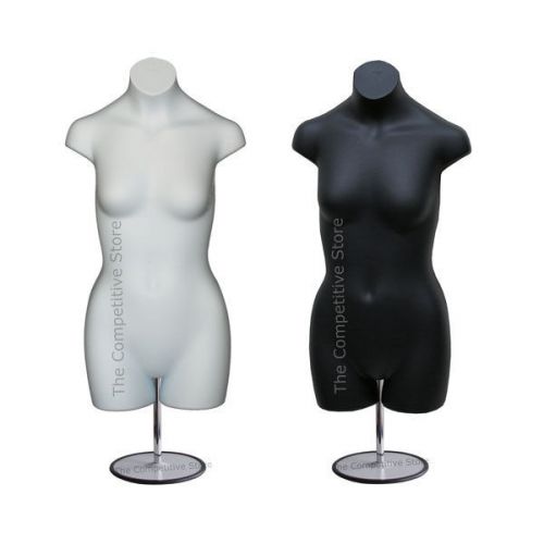 2 Teen Girl Dress Mannequin Forms W/ Base Black &amp; White - For Girl Sizes 10-12